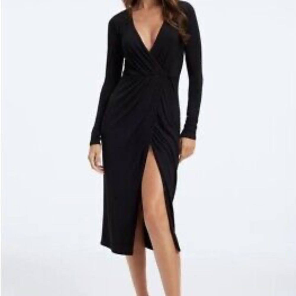 Good American Black Wrap Midi Dress Size XS